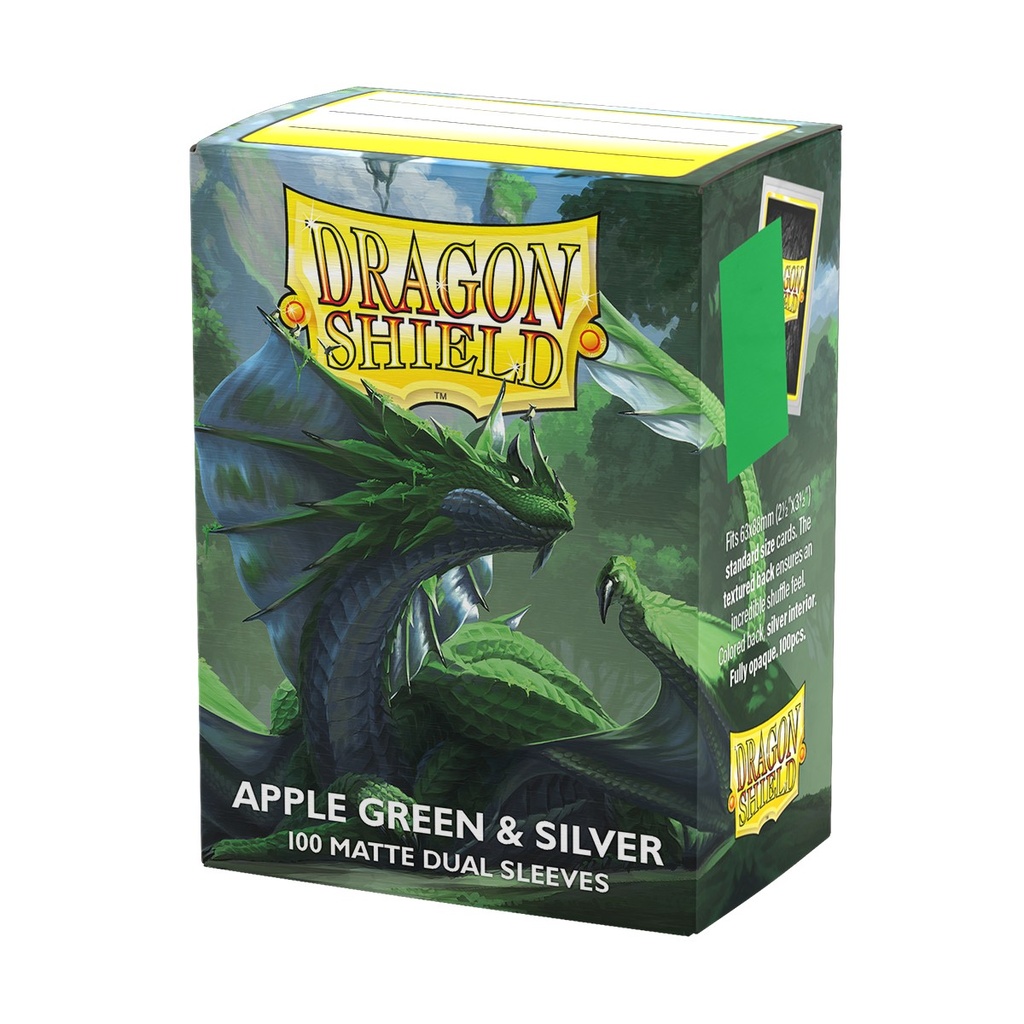 [ACC-SH-AT-15073] Dual Matte Apple Green & Silver (100 Pack) - Dragon Shield Card Sleeves