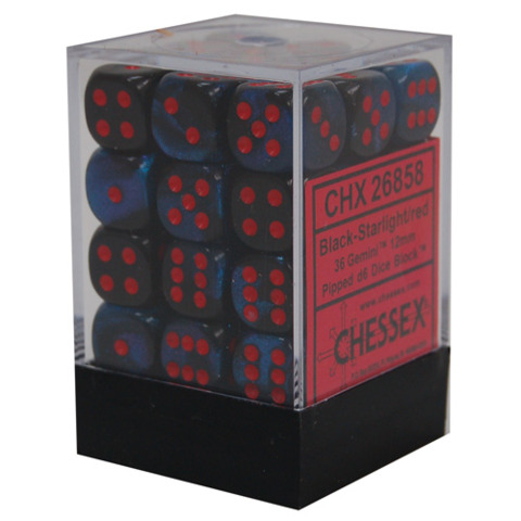 Chessex: Gem Black Starlight / Red 12Mm