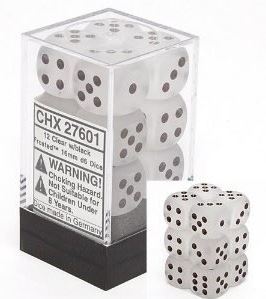 [ACC-SH-CHX27601] Chessex: Frosted Clear/Black 16Mm D6 Dice