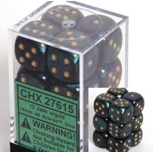 [ACC-SH-CHX27615] Chessex: Scarab Jade/Gold D6 Dice Block