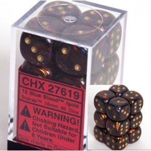 [ACC-SH-CHX27619] Chessex: Scarab Blue Blood/Gold 16Mm D6 Dice Block