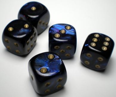 [ACC-SH-CHX27627] Chessex: 12CT Scarab Royal Blue & Gold 16mm D6 Dice Block